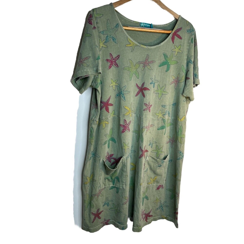 Fresh Produce Plus sz XXL Beachcore resort wear Green Starfish sea shell pattern